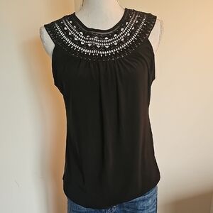 White House Black Market Black Lace Detail Blouse
